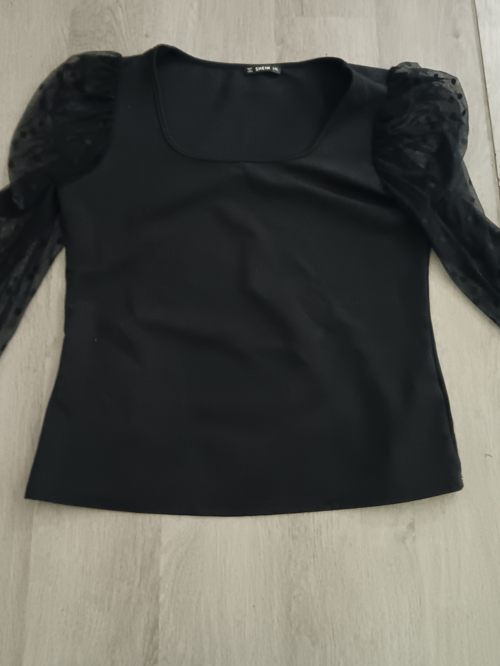 Shein Black Puff Sleeve Mesh Top